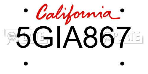5GIA867 California License Plate