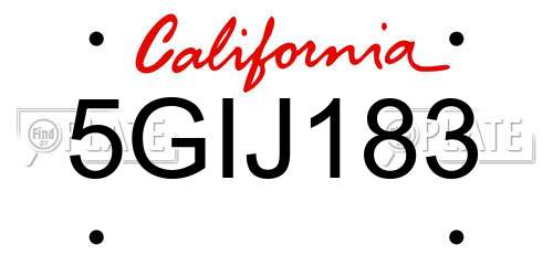 5GIJ183 California License Plate