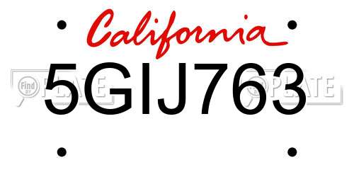 5GIJ763 California License Plate