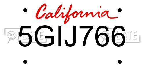 5GIJ766 California License Plate