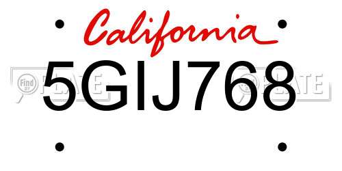5GIJ768 California License Plate