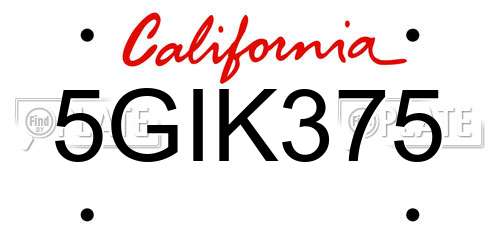 5GIK375 California License Plate
