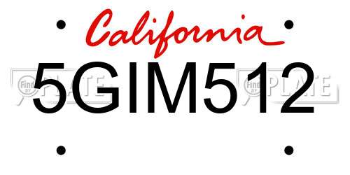 5GIM512 California License Plate