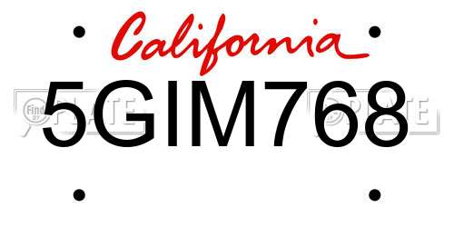 5GIM768 California License Plate