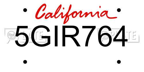 5GIR764 California License Plate