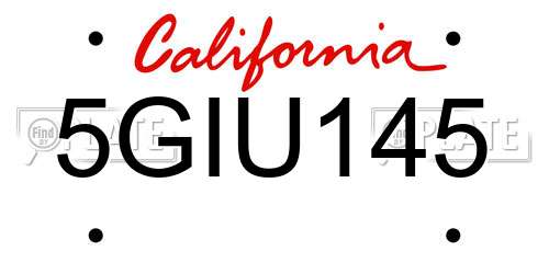 5GIU145 California License Plate
