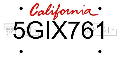 5GIX761 California License Plate