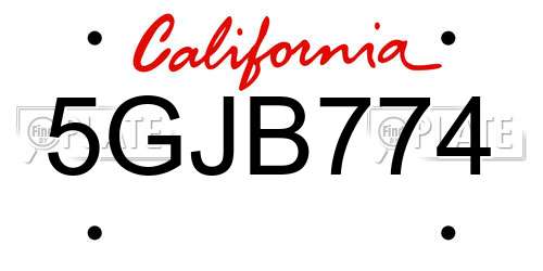 5GJB774 California License Plate