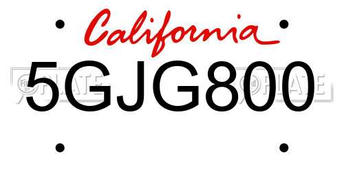 5GJG800 California License Plate