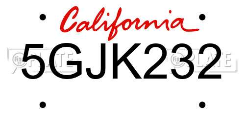 5GJK232 California License Plate