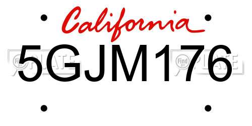 5GJM176 California License Plate