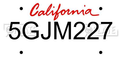 5GJM227 California License Plate