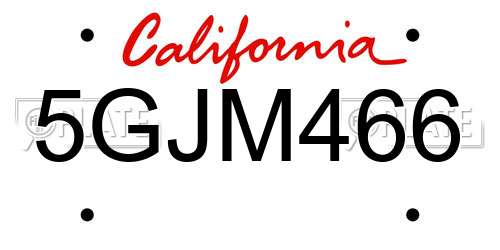 5GJM466 California License Plate