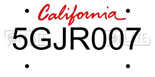 5GJR007 California License Plate