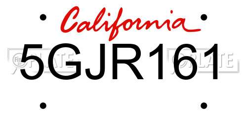5GJR161 California License Plate