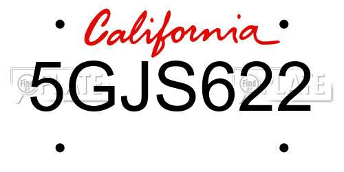 5GJS622 California License Plate