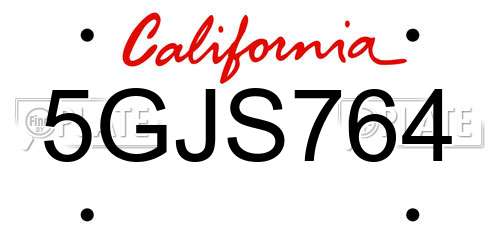 5GJS764 California License Plate