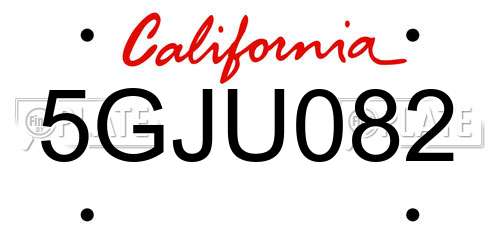 5GJU082 California License Plate