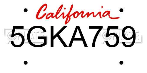 5GKA759 California License Plate