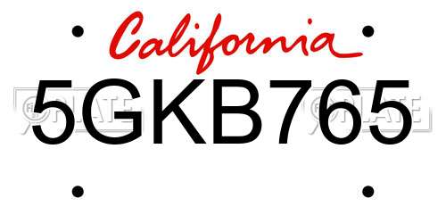 5GKB765 California License Plate