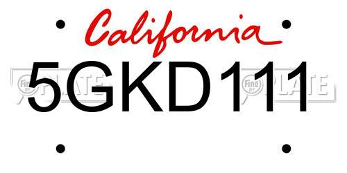5GKD111 California License Plate