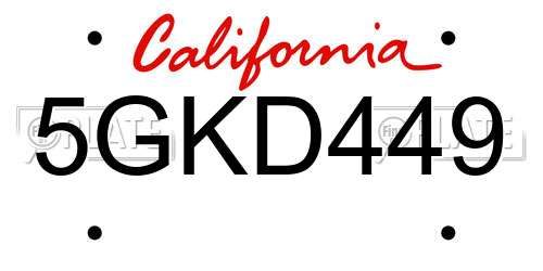 5GKD449 California License Plate