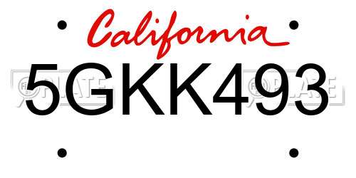 5GKK493 California License Plate
