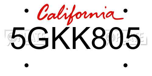 5GKK805 California License Plate