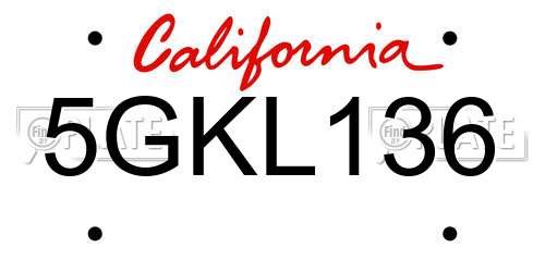 5GKL136 California License Plate