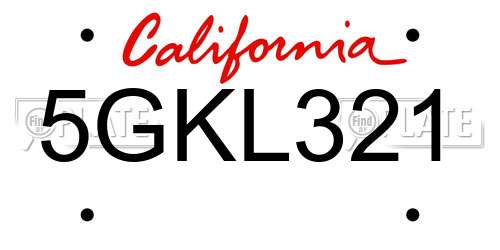 5GKL321 California License Plate