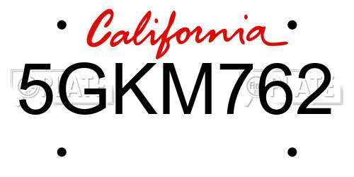 5GKM762 California License Plate
