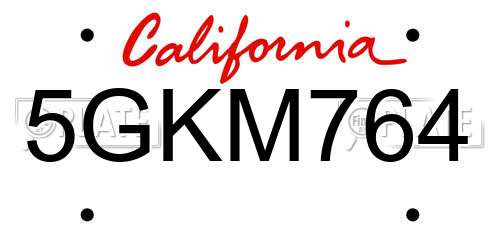 5GKM764 California License Plate