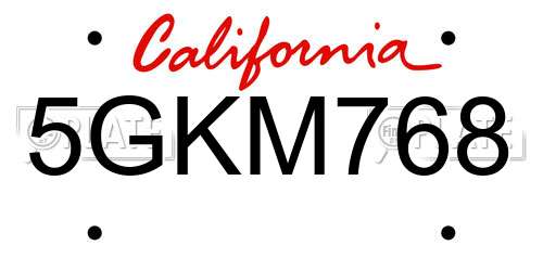 5GKM768 California License Plate