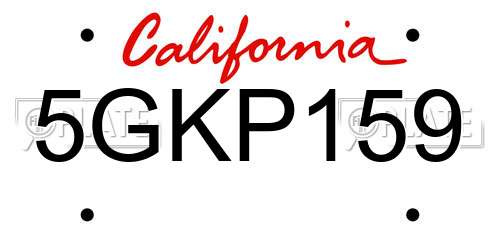 5GKP159 California License Plate