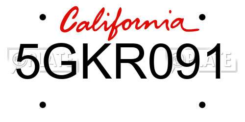 5GKR091 California License Plate