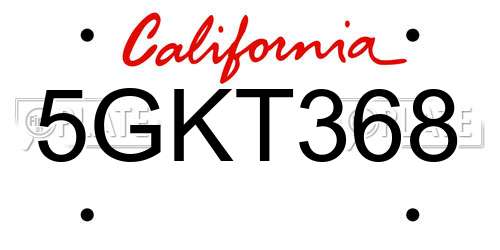 5GKT368 California License Plate