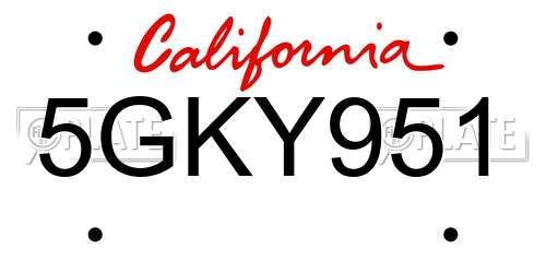 5GKY951 California License Plate