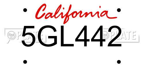 5GL442 California License Plate