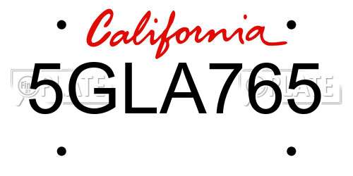 5GLA765 California License Plate