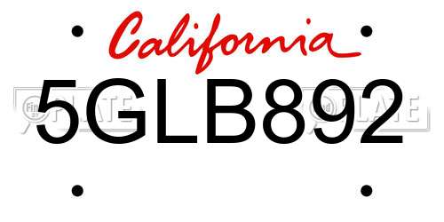 5GLB892 California License Plate