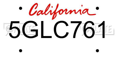 5GLC761 California License Plate