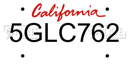 5GLC762 California License Plate