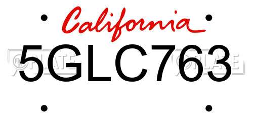 5GLC763 California License Plate