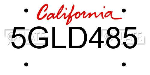 5GLD485 California License Plate