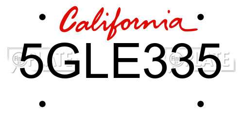 5GLE335 California License Plate