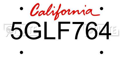 5GLF764 California License Plate