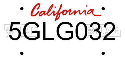 5GLG032 California License Plate