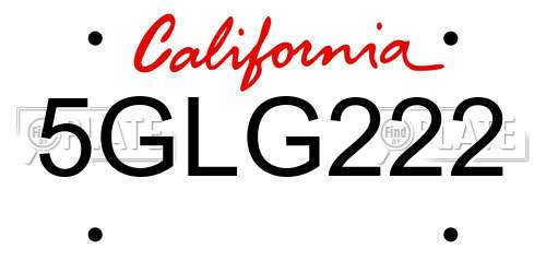 5GLG222 California License Plate