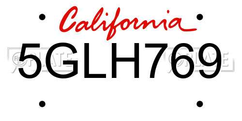 5GLH769 California License Plate