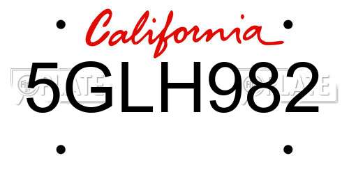 5GLH982 California License Plate